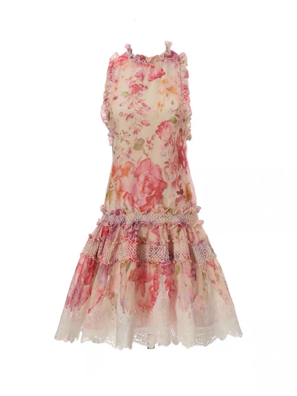Designer-style Floral Pink Ruffled Halter Dress - Picture 15 of 15